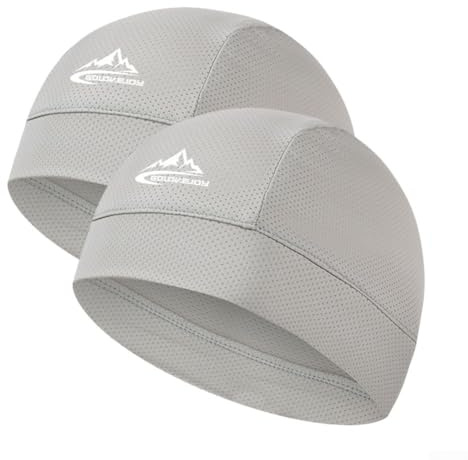 Desiumite Lot de 2 bonnets de cyclisme à séchage rapide pour homme et femme - Doublure de casque en maille respirante pour l'été - Pour vélo, moto, yoga, course et fitness (gris clair)