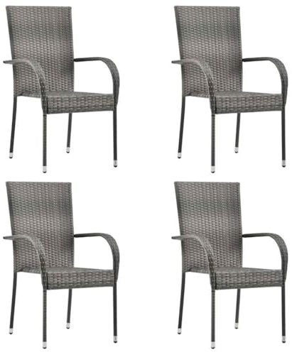 Mokuyary Stapelbara utomhusstolar set med 4 grå flätad harts, terrassstol för utomhusbruk, trädgård, pool, balkong, innergård