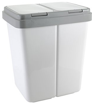 Ribelli Cubo para Basura Duo con Tapa, de Plástico, para la cocina, con sistema de separación de basura, 2 x aprox. 23 litros, Gris