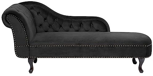 Beliani Klassische Récamiere im Chesterfield Style Samtstoff linksseitig schwarz Nimes