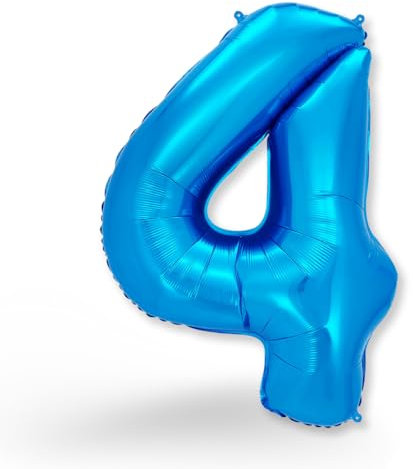 FUNXGO Folien-Ballon 4, Helium-Ballon, Luftballon-Zahl, nachfüllbare Riesen-Ballonzahl, Party-Deko zum 4. Geburtstag, Jubiläum, Hochzeit, blau