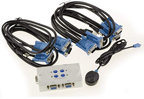 KALEA-INFORMATIQUE Switch KVM per 4 PC. Monitor VGA, tastiera e mouse USB, con telecomando e cavi KVM in dotazione.
