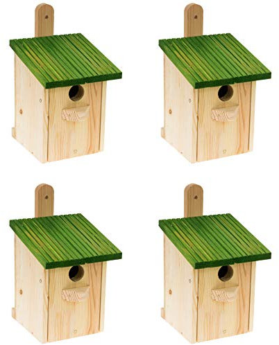 4 x Nistkasten Natur für Blaumeisen & kleine Meisenarten aus Holz -wetterfest, Vogelhaus für Meisen, Nisthilfe mit 32 mm Einflugloch Vogelhaus Meisenkasten Nisthöhle …