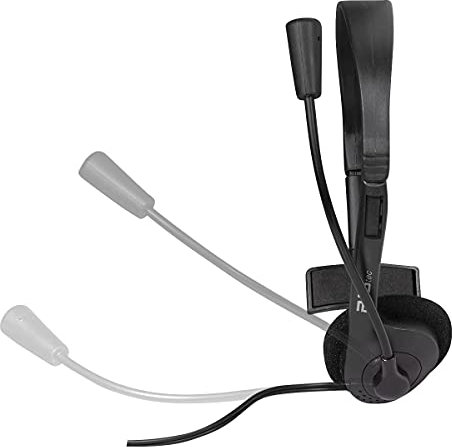 BIGtec Auriculares PC micrófono mono 3,5 mm, ligero, ajustable, brazo microflexible, control volumen, 1,8 m, ordenador, portátil, juegos, oficina, hogar
