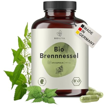 BIONUTRA® Bio Brennnessel Kapseln hochdosiert, rückstandskontrolliert, deutsche Herstellung, vegan, laktose- & glutenfrei, ohne Zusätze, Brennnesselblattpulver Bio, 270 x 600 mg