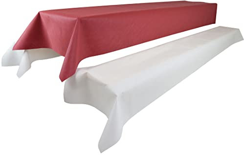 Sensalux Bierzeltgarnitur 1 Tischdecke (1 x 2,5m, Bordeaux) und Zwei weiße Bankauflage (0,55 x 2,5m) aus stoffähnlichem Vlies, Standard 100 by Oeko-TEX, Party, Hochzeit