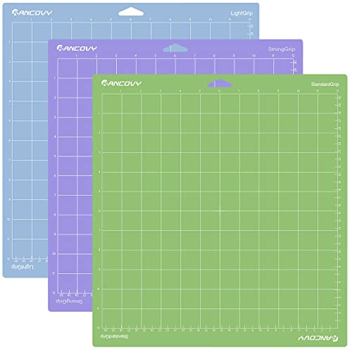 RANCOVY Cutting Mat for Cricut Maker 4/3/Maker/Explore 5/4/3/Air 2/Air/One (StandardGrip/LightGrip/StrongGrip) Variety Cutting Mat 12x12 Adhesive Cricket Cut Mats for Cricut 3 Pack