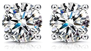 KRFY Moissanite Ohrringe 1 Karat/2 Karat Brillant Rundschliff D Farbe VVS1 Kreierte Diamantohrringe 18 Karat Weißgold Vergoldetes Sterlingsilber Moissanite Ohrstecker mit Silikonrückseite 8mm