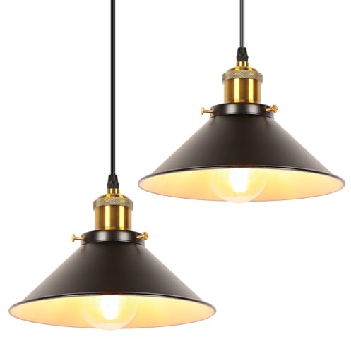 iDEGU Retro pendellampa, 22 cm vintage hängande lampa E27, industriell lampskärm av metall, taklampa, hängande lampa för matsal, vardagsrum, kök, sovrum, restaurang (2 stycken, svart)