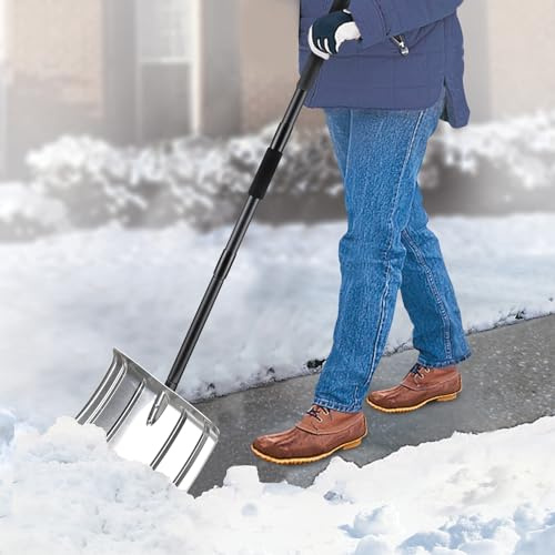 Snow Shovel for Driveway, 53/66 inches Aluminum Snow Pusher Shovel Heavy Duty Metal Snow Shovels for Car Home Garage Garden