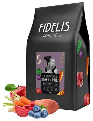 Fidelis - Getrocknetes Insekten-Menü für Hunde 1kg - Premium Hundefutter trocken mit 60% Insektenlarven, Gemüse & Obst - Proteinhaltiges Trockenfutter Hund luftgetrocknet - Zucker- & Getreidefrei