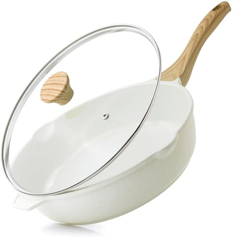 SENSARTE Nonstick Ceramic Saute Pan 12-Inch, 5QT Non-toxic Deep Frying Pan Skillet with Lid, Healthy No Teflon Cookware, Stay Cool Handle, Induction Compatible, PFAS Free