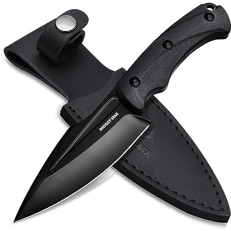 Mossy Oak Hunting Knife with Sheath, 8.5-inch Full-tang Fixed Blade Knife, Outdoor Knives for Survival, Camping, Hiking (G10 Handle-Dark Grey)
