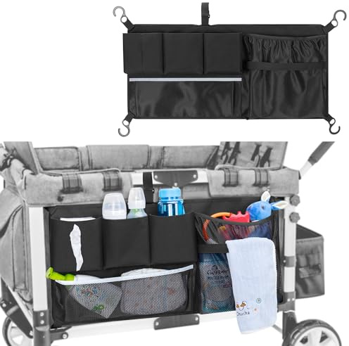 HODRANT Stroller Wagon Cargo Net Compatible with WONDERFOLD All W-Series Models, Stroller Wagon Accessories Organizer with Sorting Pockets, Large Capacity Mesh Cargo Storage Net for Dry Wet Separation