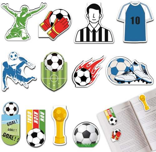 Tixlux 12 Pcs Magnetic Bookmark, Party Bag Fillers for Kids, Football Magnet Book Marks for Kids Women, Gifts for Reading Lovers Teacher Students Soccer Fans, Party Favours, Stationery Supplies