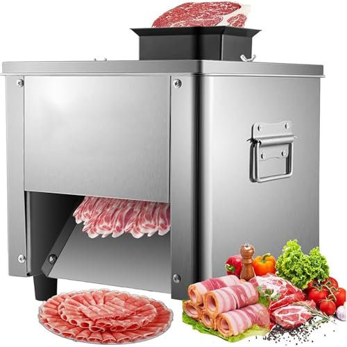 850W Cortadora Fiambre Eléctrica 200Kg/H Rebanadora Carne De Acero Inoxidable Comercial,Cortadora De Carne Fresca Y Verduras,para Restaurante/Deli/Carnicero,2.5mm
