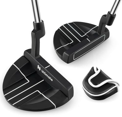 GYMAX Putter Estilo Mazo De 89 Cm con Ayuda De Alineación, Agarre De Goma Y Cubierta para La Cabeza, Superficie De Golpe Ranurada, Cabeza De Aleación De Zinc, Putter De Golf para Diestros