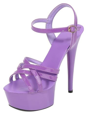 Minetom Escarpins Femme Bout Ouvert Talon Haut Plateforme Talons Hauts Aiguille Sandales Mariage Bureau Soiree Chaussures A Violet 36 EU