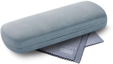 FEFI - Étui à lunettes rigide avec housse en plastique souple en matériau recyclé - Chiffon de nettoyage pour lunettes inclus, bleu pigeon, M