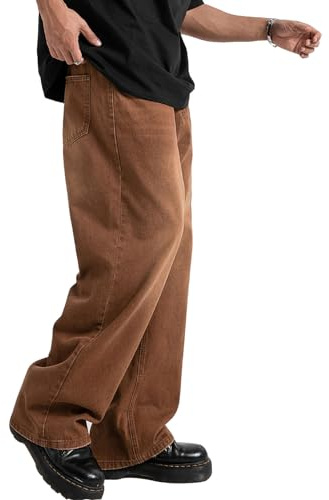 Men's Baggy Jean Vintage Hip Hop Jeans Causal Dance Skateboard Denim Pants, Brown, XL