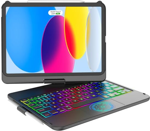 KARFUN Hülle mit Tastatur für iPad 10 Generation A16/11 Generation(11/10.9 Zoll, 2025/2022), 360° Drehbar Hülle mit Touch Bluetooth Tastatur(Deutsch), Multi-Touch Trackpad, QWERTZ