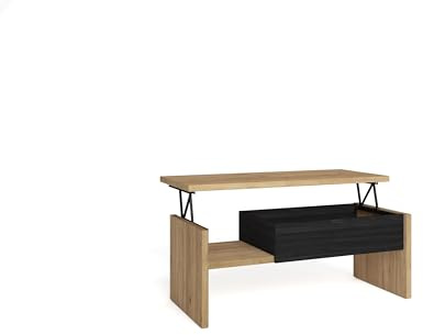 Skraut Home | Couchtisch | Höhenverstellbar Sofatisch | 110x50x45 cm | Beistelltisch | Moderner Stil | Eiche Schwarz