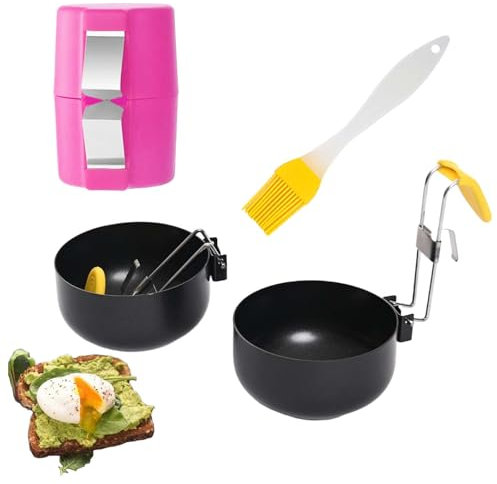 2Pcs Poached Egg Maker and 1Pcs Egg Shell Opener with Brush, Egg Poacher Pan, Multi Functional and Practical Poached Egg Moulds, for Home Kitchen Frying Eggs and Eggshell Peelers
