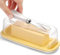Butter Dish with Lid and Knife, Large Capacity Butter Keeper Silicone Plastic Butter Holder Container Tray with Anti-Slip Feet for Kitchen Refrigerator