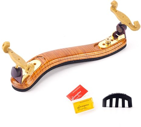 Ecotown Maple Wood Violin Shoulder Rest, 3/4 & 4/4, Rosin & Mute | With Rosin & Mute Set, Fit 12 & 13 Violas, Ergonomic Design Comfortable Foam Pad