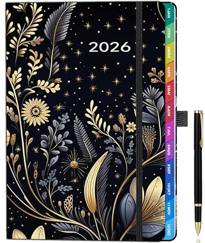 Kalender 2026 A5 – Terminplaner 2026 & Buchkalender 2026, Jan.–Dez. 2026, Mit Stift, Deutsche Feiertage, Hardcover, Mit Notizen- und Kontaktseiten, Schwarz