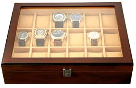 IWENZHKPA Caja Relojes Caja De Reloj De Madera De 18 Piezas con Cubierta Superior De Vidrio Transparente, Caja De Almacenamiento De Joyería con Cerradura Relojero Organizador Hombre