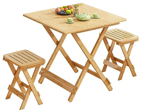 Klappbares Garten-Bistro-Set, Balkontisch aus Holz, Terrassen-Bistro-Set mit 2 Stühlen und 1 Beistelltisch, Gartenmöbel-Set für den Außenbereich