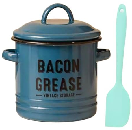 Contenitore grasso di pancetta - Keeper a smalto grande | Custode per grasso per pancetta per gocciolamenti di pancette | Can del separatore di olio a doppia maniglia con spatola | Riproduzione riutil