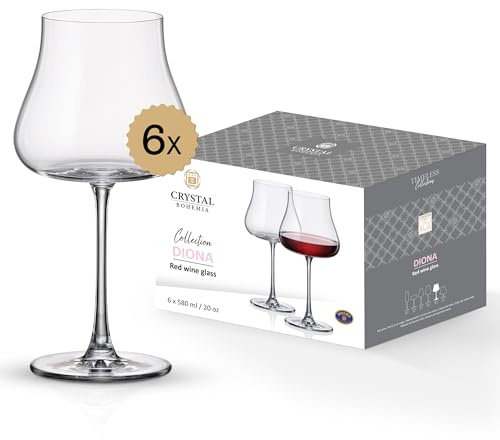 Crystal Bohemia Rotweingläser - 6er Set, je 580 ml, spülmaschinenfest, langlebig & modern - Elegante Rotweinkelche aus Kristallglas - Ideal für Pinot Noir, Chianti & als Geschenk