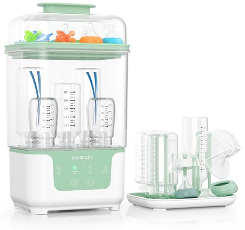Momcozy Bottle Steriliser and Dryer, Modular Nesting Space Saving Design, 6 Bottles Capacity, 4 in 1 Compact Steriliser for Baby Bottles, Breast Pump Parts & Newborn Essentials, Drying Rack Included
