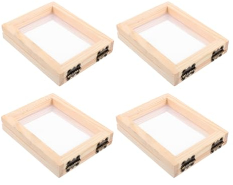 Veemoon Marco para Hacer Papel DIY de Madera 4 Piezas 10X13X22 CM con Malla para Manualidades Molde Rectangular para Proyectos Artísticos y Flores Secas Aulas y Hogar