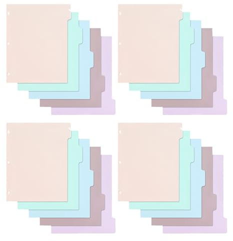 Healeved 20 Hojas Separadoras A4 con Pestañas Verticales 3 Orificios para Carpetas de Anillas Divisores de Índice de Plástico en Colores Pastel Separadores Temáticos para Cuadernos y