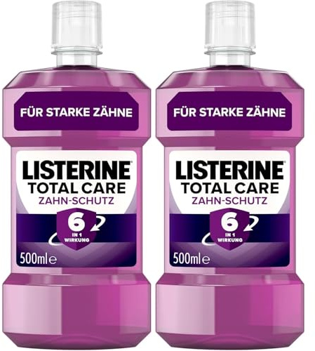 LISTERINE Total Care Zahn-Schutz 500 ml - Testsieger Stiftung Warentest, 6 in 1 Wirkung, 24h frischer Atem, schützt gegen Karies und Zahnfleischprobleme, antibakterielles Mundwasser (Packung mit 2)