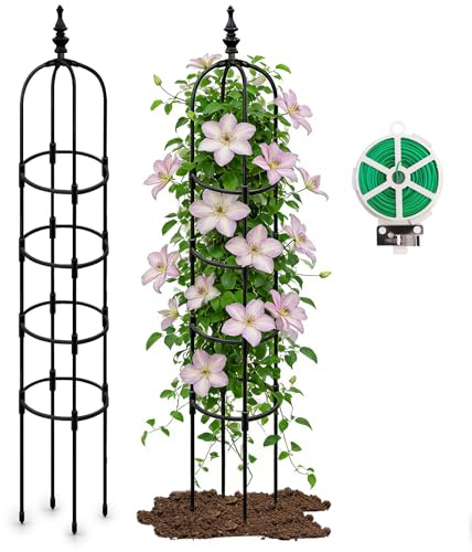Tutore per piante a U 180 cm in metallo – Supporto per piante rampicanti, pomodori e rose, struttura stabile per balcone e giardino con 30 m di filo da giardinaggio e taglierino