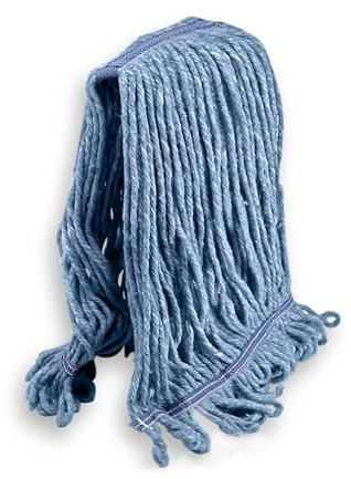 KLEEN HANDLER Heavy Duty Commercial Mop Head Replacement, Wet Industrial Cotton Looped End String Cleaning Mop Head Refill, Blue Mop, Universal Headband