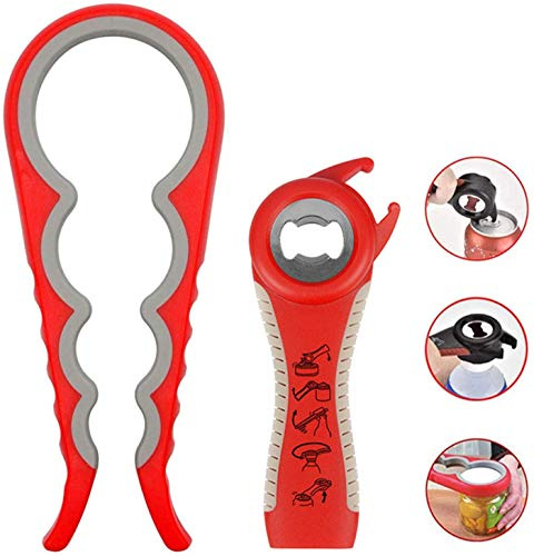 Opaceluuk Easy burk flasköppnare kit, 5 in1 och 4 in1 multifunktionsglasöppnare, lätt att använda för barn, äldre och artrit påverkas, handgreppshjälp av silikon.