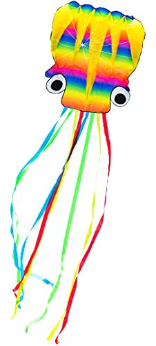 HQ 106901 - Rainbow Octopus L, Kinderdrachen Einleiner, ab 8 Jahren, 480x120cm, inkl. 35kp Polyesterschnur 40m auf Spule, 2-5 Beaufort