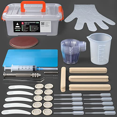 ARTEZA Resin Accessories, 69 Epoxy Tools Including Mixing Cups, Stir Sticks, Pipettes, Hand Drill, Spoons & Tweezers for Crafts