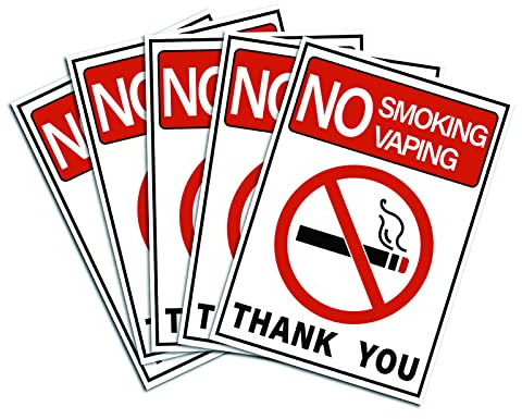 CRASPIRE 'No Smoking or Vaping' skylt 5-pack 'No Smoking No Vaping' klistermärken 18 x 25 cm fara/varningsskyltar klistermärken självhäftande vinylklistermärke för fordon affärer utomhus bil inomhus uppfart arbetsplats