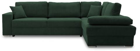Ecksofa FESTINA 290/230 mit schlaffunktion und Bettkasten - L-förmig - Stoff Cordstoff - Eckcouch mit dekorativen Kissen (RECHTS, POSO 014 Flaschengrün)