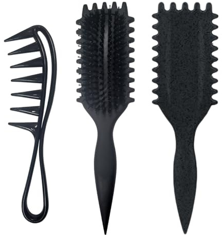 Ruayia Peines dentales + peine dental de tiburón para mujer, peine de dientes ancho para hombres, peluquería de peluquería, peine de mechas ancho, cepillo rizado, peine de dientes gruesos, negro