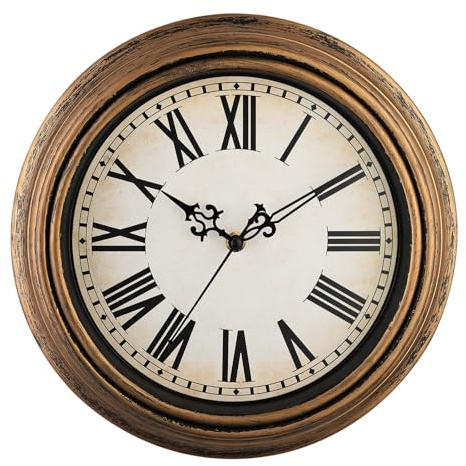 Plumeet retro väggklocka, 30 cm tickar inte klassiska tysta vintage väggklockor dekorativa kök vardagsrum sovrum, romerska siffror, batteridriven