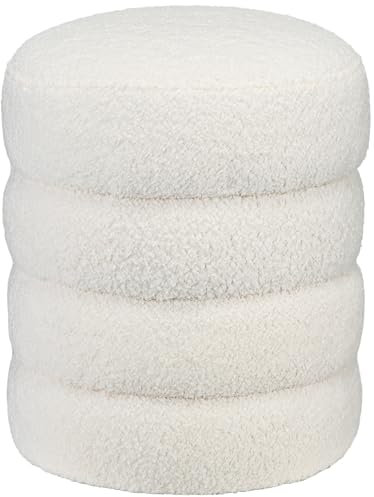 HOMCOM Sitzhocker Hocker rund mit Teddysamt- Optik Fußhocker Ottoman für Schlafzimmer, Wohnzimmer, Cremeweiß, Ø40 x 45 cm