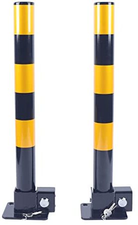 MINRS 2 stycken spärrstolpar poller, parkeringsspärr med reflexremsor, runda parkeringsplattor 60 cm, låsbar parkeringsplats, avstängning med 6 nycklar och expansionsbultar, robust stativ,