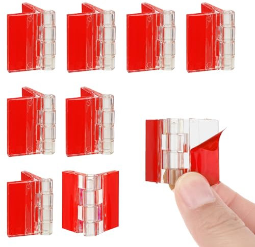 Lot de 8 petites charnières en plastique transparent auto-adhésives en acrylique pour armoire, couvercle d'aquarium, meubles, présentoir, tiroir, meubles à faire soi-même (35 x 25 mm)